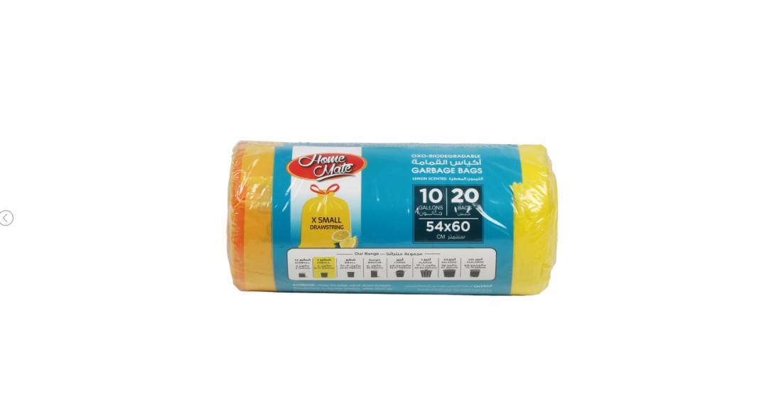 Home Mate Biodegradable Drawstring Garbage Bag With Lemon Scent Size 10 Gallons Size 54 x 60cm 20pcs