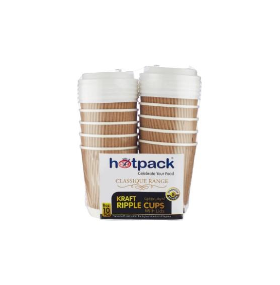 200 Pieces 8 Oz Kraft Ripple Paper Cup With Lid