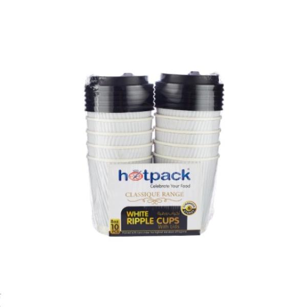 10 Pieces 8 Oz White Ripple Paper Cup With Lid