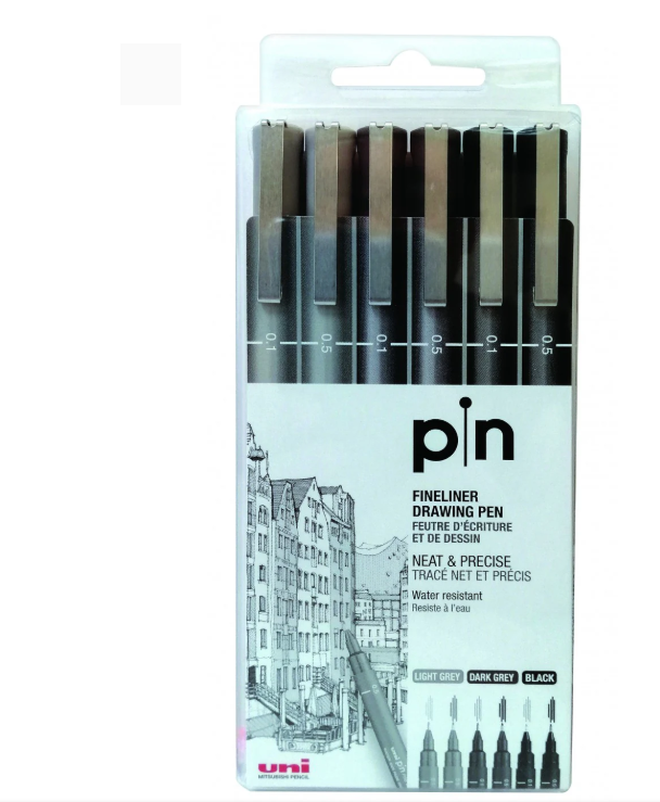 Uni Pin Fine Liner PAC=06ea BK GY