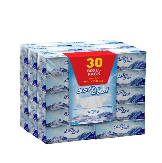 30 Boxes Soft N Cool Facial Tissue 200 Sheets X 2 Ply