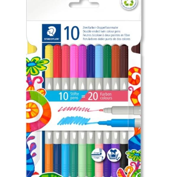 Double ended fibre tip Pen 10Col.