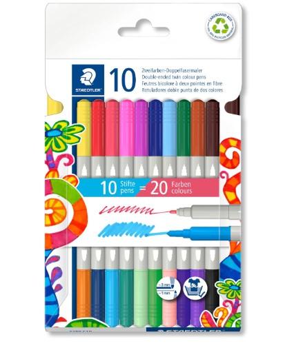 Double ended fibre tip Pen 10Col.